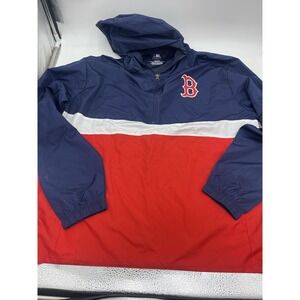 Boston Red Sox Windbreaker Jacket Men XL Blue MLB Baseball Pullover Hooded Nylon